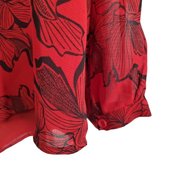 Coldwater Creek 2X Blouse Floral Print Chiffon Button Down Banded Collar Shirt - Picture 7 of 10